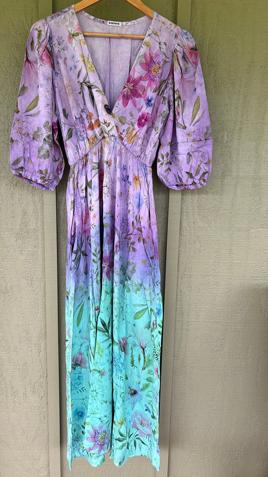 Kihei Hand-Dyed Viscose Maxi Dress — Floral Purple