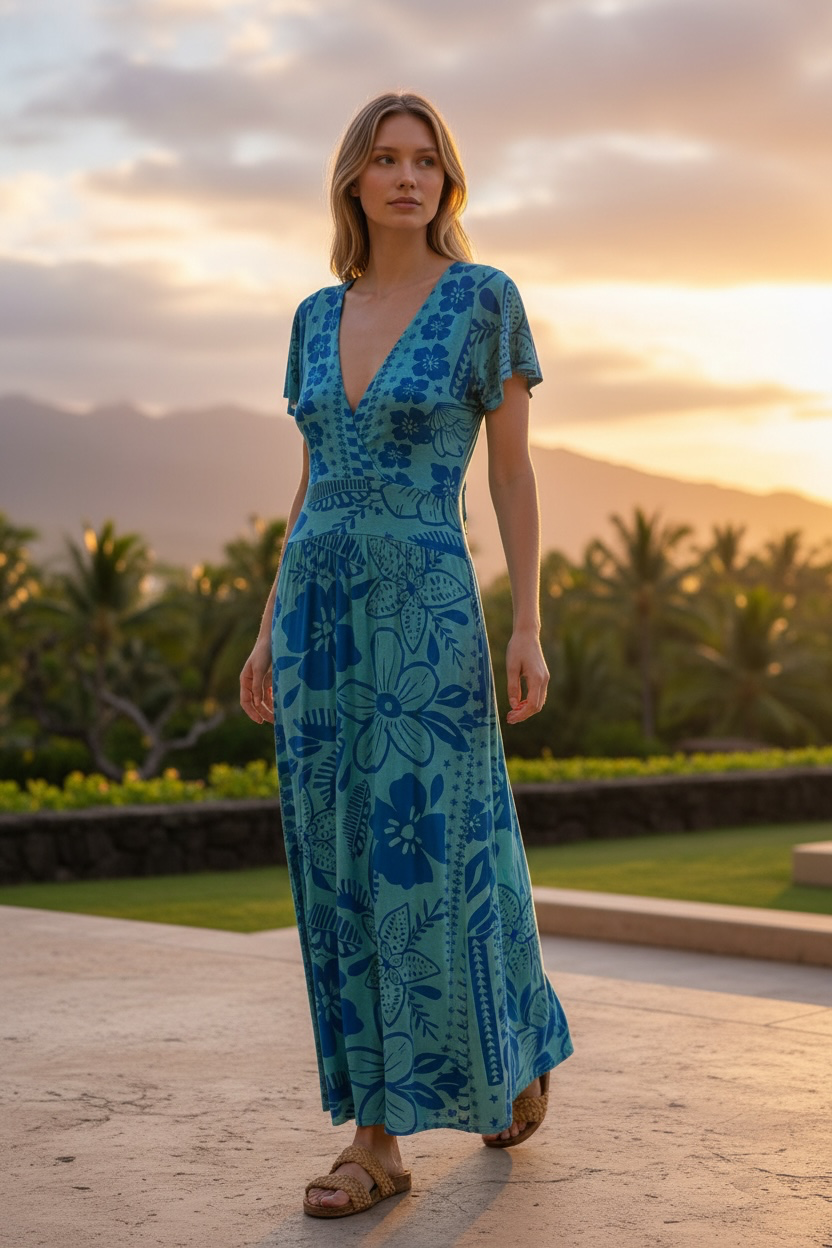 Kona Maxi Dress Blue Flowers