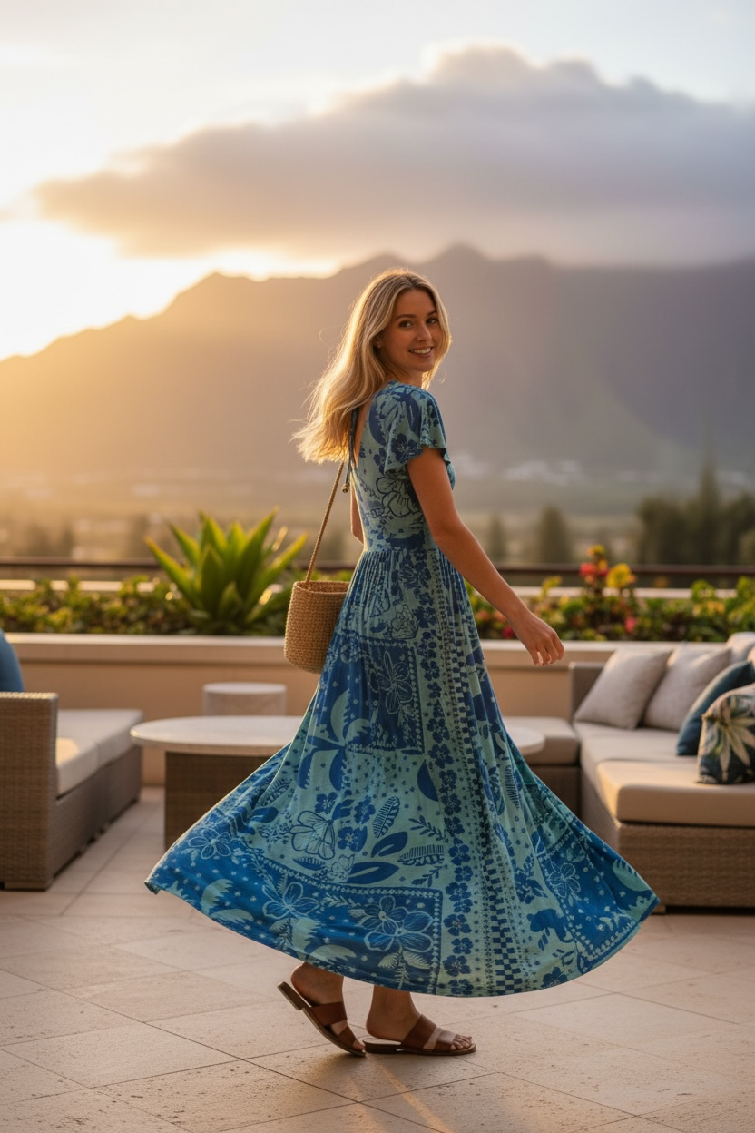 Kona Maxi Dress Blue Flowers