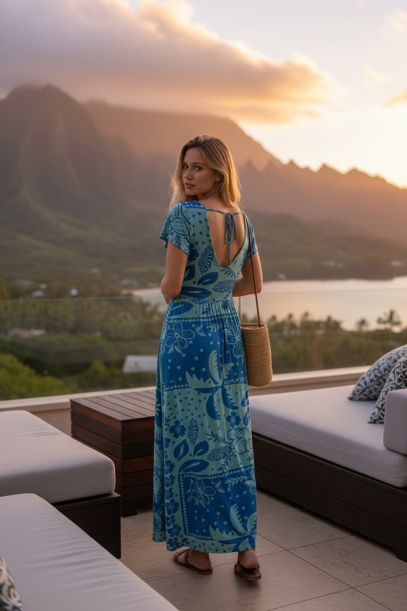 Kona Maxi Dress Blue Flowers