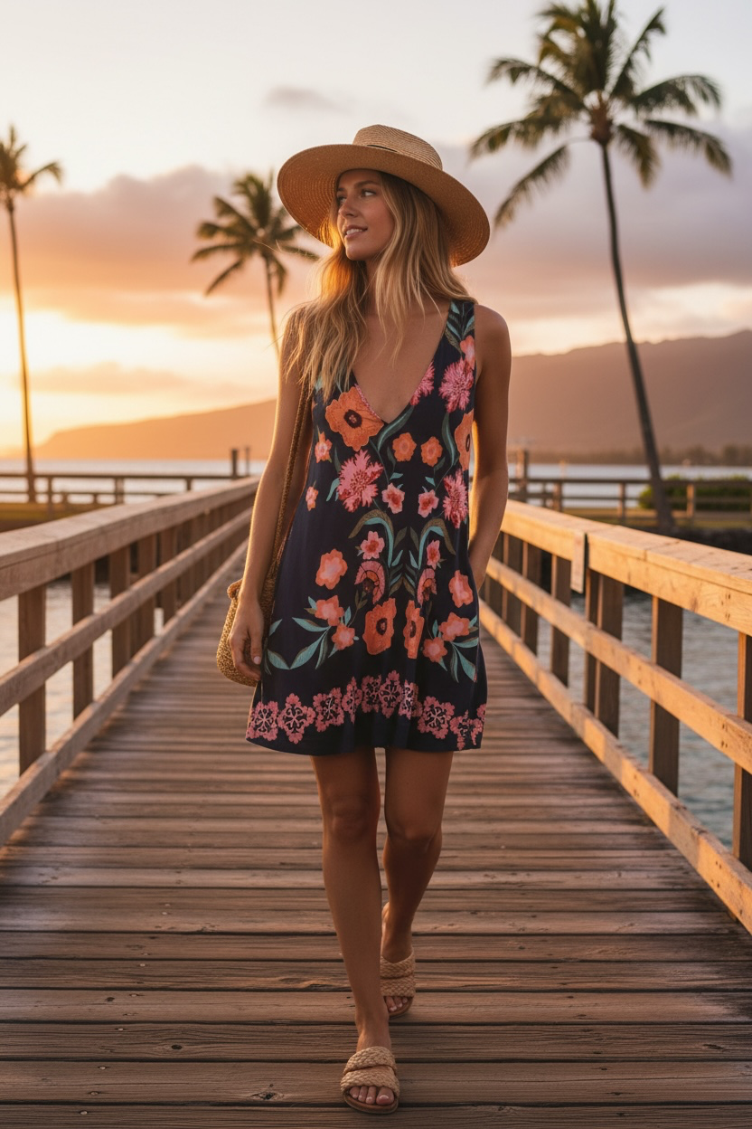 Makaleha Dress Blossoming Flower Dark Blue