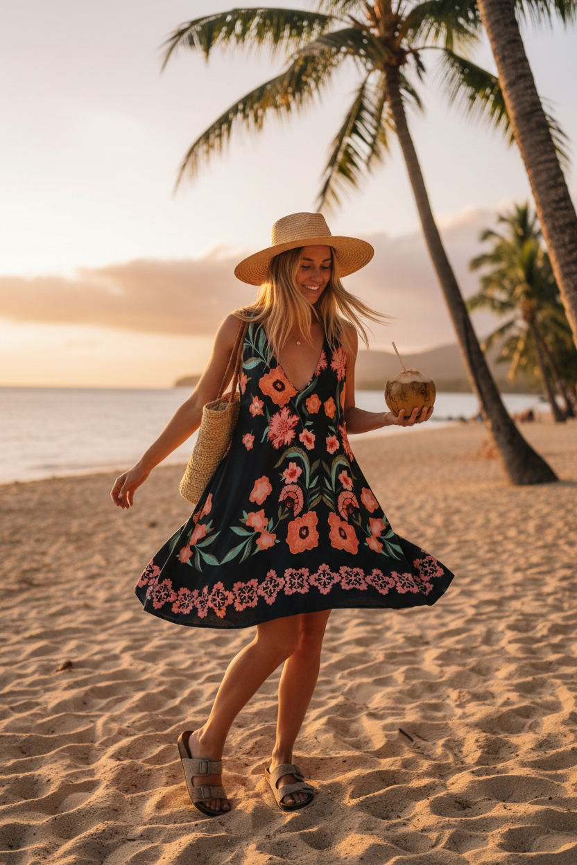 Makaleha Dress Blossoming Flower Dark Blue