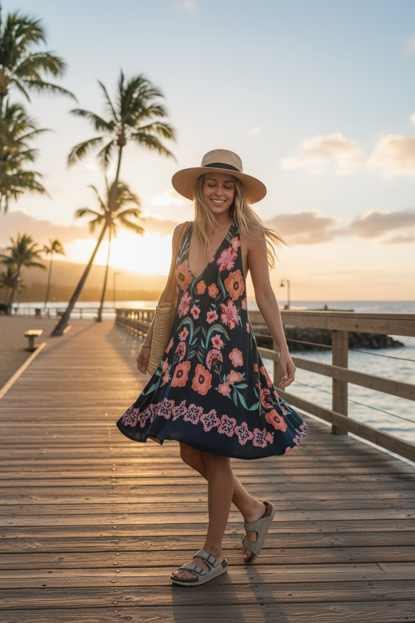 Makaleha Dress Blossoming Flower Dark Blue