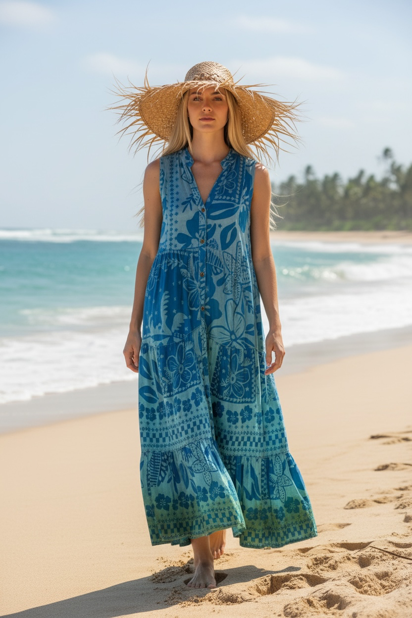 Kaanapali Dress Blue Flowers