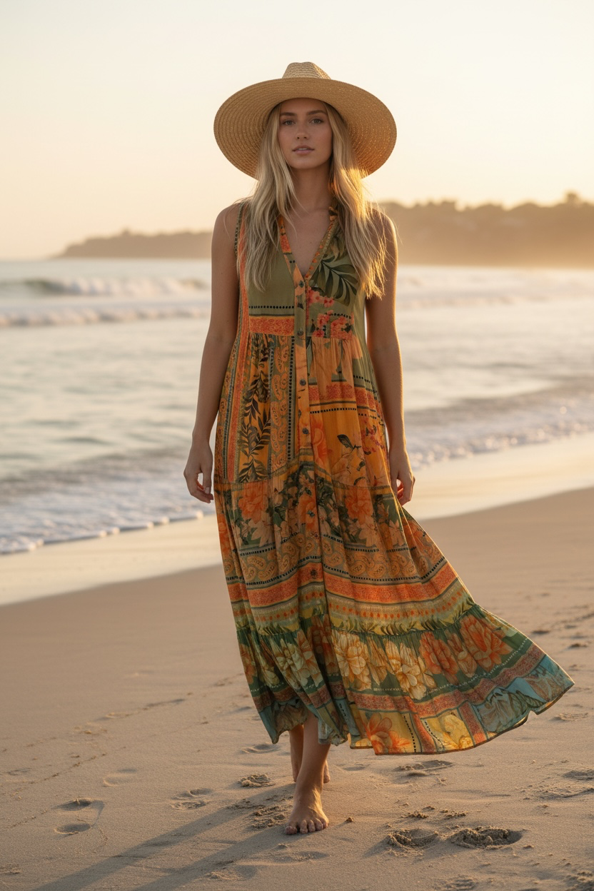 Kaanapali Dress Orange Flowers
