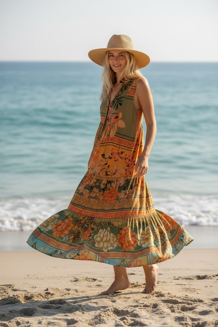 Kaanapali Dress Orange Flowers